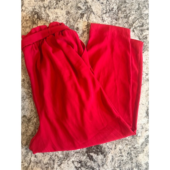 Lane Bryant Red Paperbag Waist Tapered Leg Career Pants Womens Size 18 Tie Belt - Picture 7 of 7